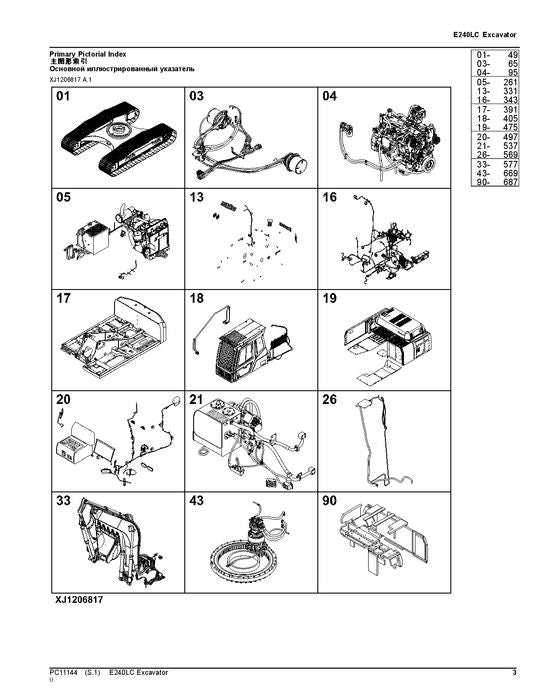 John Deere E240LC Bagger-Ersatzteilkatalog, Handbuch PC11144