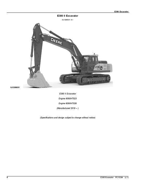 JOHN DEERE E380LC EXCAVATOR PARTS CATALOG MANUAL