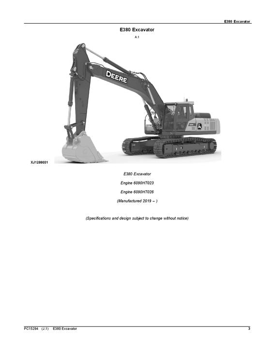 JOHN DEERE E380LC EXCAVATOR PARTS CATALOG MANUAL