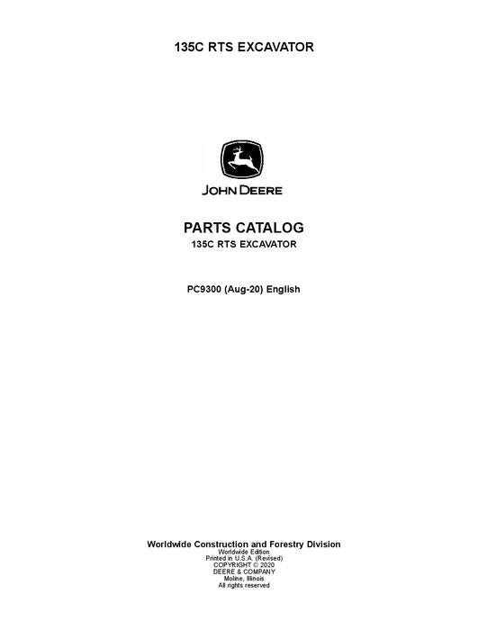 JOHN DEERE 135C RTS EXCAVATOR  PARTS CATALOG MANUAL