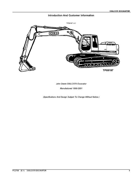 JOHN DEERE 330LC 370 EXCAVATOR PARTS CATALOG MANUAL PC2706