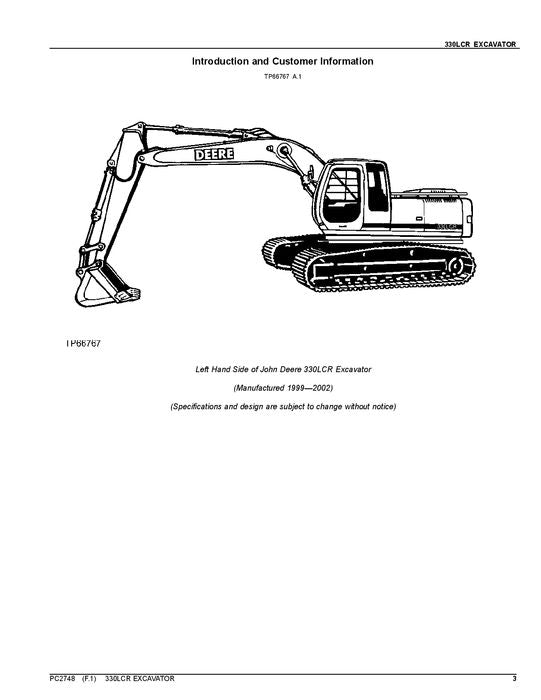 JOHN DEERE 330LCR BAGGER-TEILEKATALOGHANDBUCH