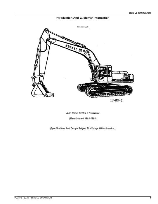 MANUEL DU CATALOGUE DES PIÈCES DÉTACHÉES DE L'EXCAVATRICE JOHN DEERE 892ELC