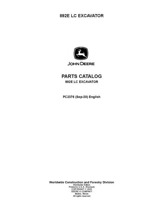 JOHN DEERE 892ELC  EXCAVATOR  PARTS CATALOG MANUAL