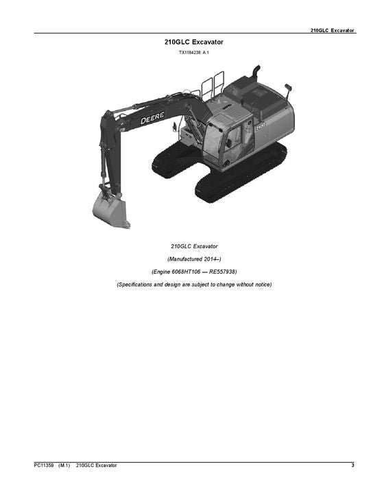 MANUEL DU CATALOGUE DES PIÈCES DÉTACHÉES POUR EXCAVATRICES JOHN DEERE 210G 210GLC