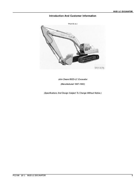 JOHN DEERE 892DLC EXCAVATOR PARTS CATALOG MANUAL