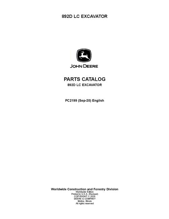 JOHN DEERE 892 892DLC EXCAVATOR  PARTS CATALOG MANUAL