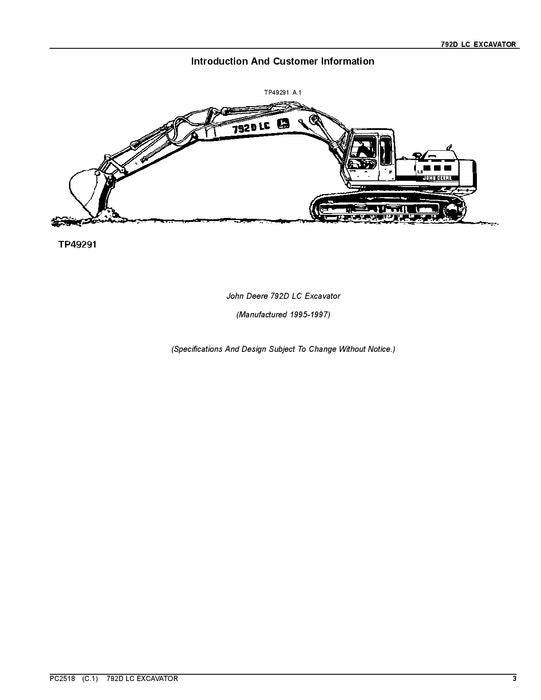 JOHN DEERE 792DLC BAGGER-TEILEKATALOGHANDBUCH