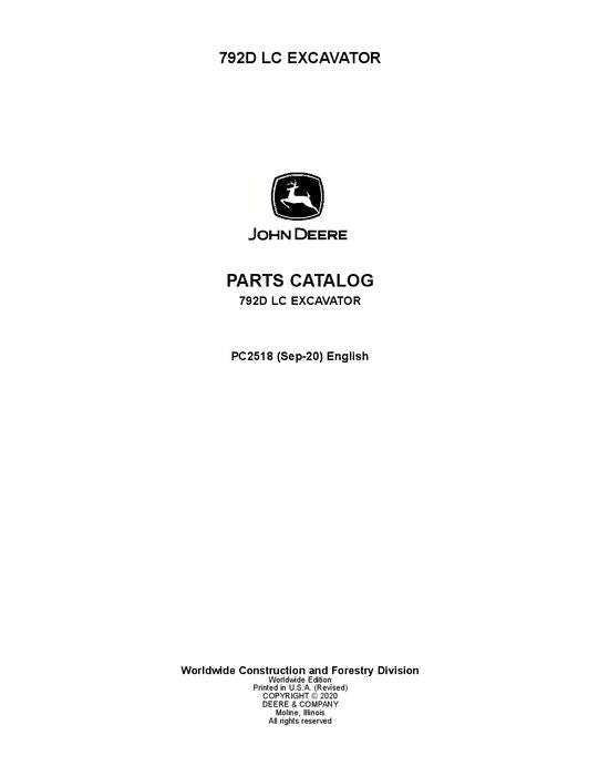 JOHN DEERE 792 792DLC  EXCAVATOR  PARTS CATALOG MANUAL