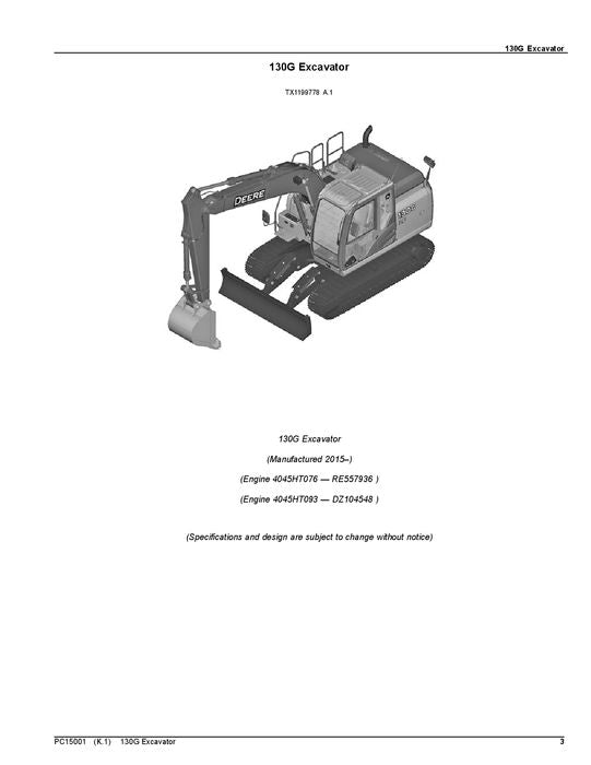 JOHN DEERE 130G BAGGER ERSATZTEILKATALOGHANDBUCH SN F040608-