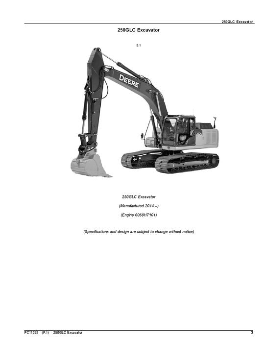 MANUEL DU CATALOGUE DES PIÈCES D'EXCAVATRICE JOHN DEERE 250GLC sn F608713--