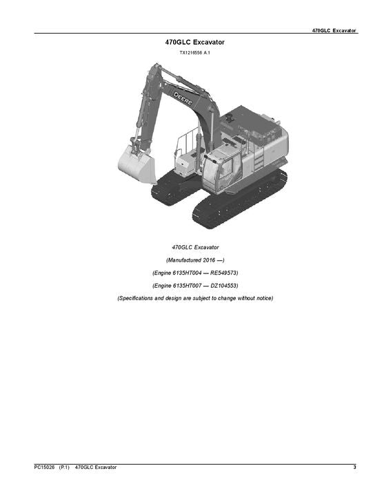 JOHN DEERE 470GLC EXCAVATOR PARTS CATALOG MANUAL 1FF470GX _F235001-