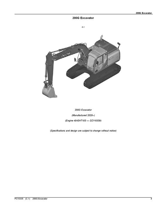 MANUEL DU CATALOGUE DES PIÈCES DÉTACHÉES DE L'EXCAVATRICE JOHN DEERE 200G