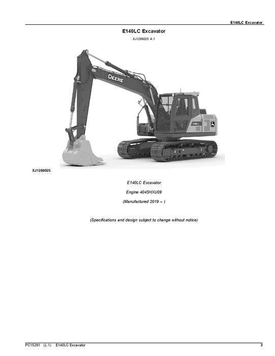 JOHN DEERE E140 - II E140 LC EXCAVATOR PARTS CATALOG MANUAL