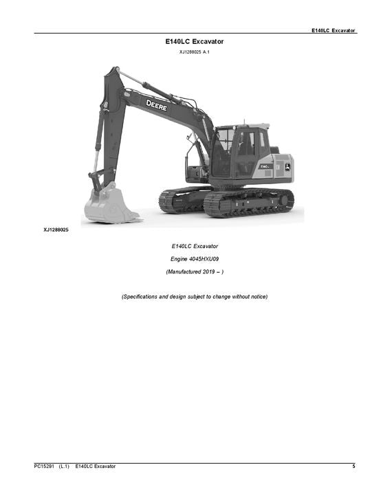 JOHN DEERE E140 - II E140 LC EXCAVATOR PARTS CATALOG MANUAL