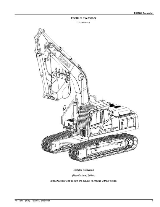 JOHN DEERE E300 E300LC EXCAVATOR PARTS CATALOG MANUAL