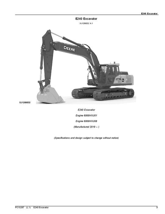 JOHN DEERE E240 - II BAGGER-TEILEKATALOGHANDBUCH