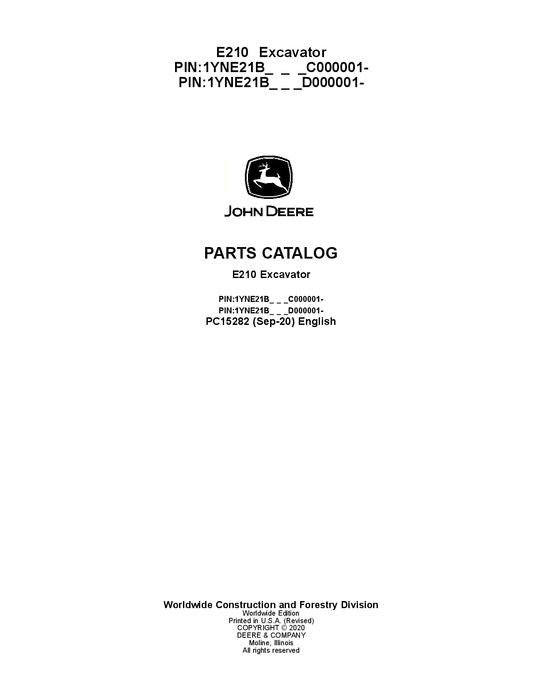 JOHN DEERE E210-II EXCAVATOR  PARTS CATALOG MANUAL