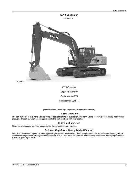 JOHN DEERE E210-II BAGGER-TEILEKATALOGHANDBUCH