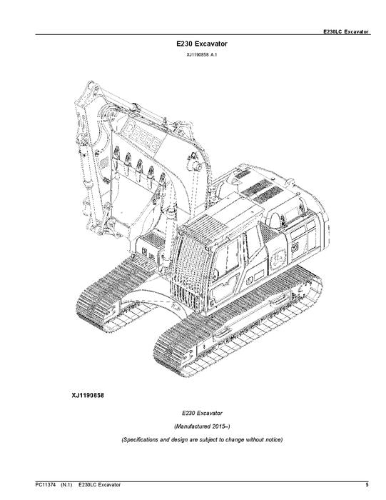 MANUEL DU CATALOGUE DES PIÈCES DÉTACHÉES POUR EXCAVATRICES JOHN DEERE E230 E230LC