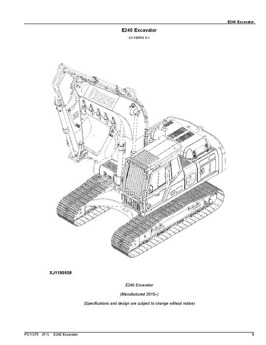 MANUEL DU CATALOGUE DES PIÈCES DÉTACHÉES DE L'EXCAVATRICE JOHN DEERE E240