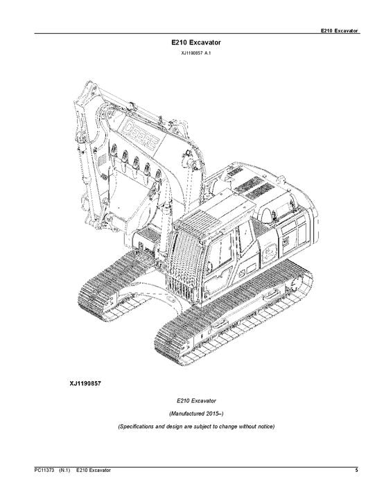 JOHN DEERE E210LC BAGGER-TEILEKATALOGHANDBUCH