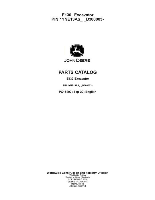 JOHN DEERE E130 EXCAVATOR  PARTS CATALOG MANU