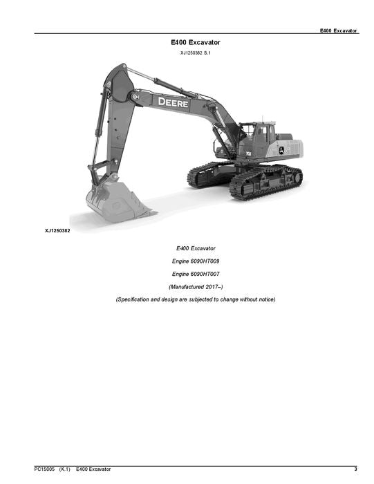 MANUEL DU CATALOGUE DES PIÈCES DÉTACHÉES POUR EXCAVATRICES JOHN DEERE E400 E400LC sn C600002-