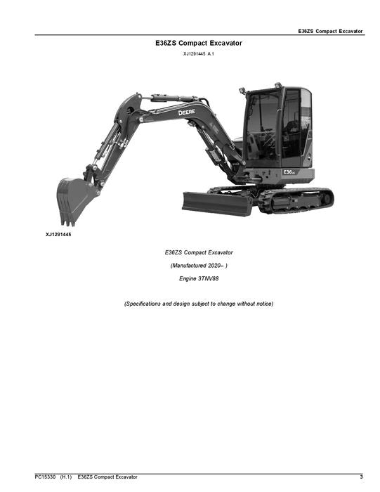 JOHN DEERE E36ZS BAGGER-TEILEKATALOGHANDBUCH