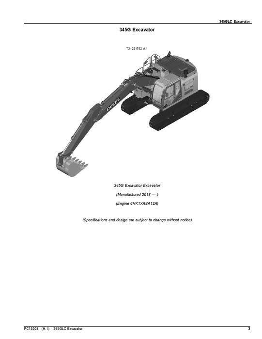 MANUEL DU CATALOGUE DES PIÈCES DÉTACHÉES DE L'EXCAVATRICE JOHN DEERE 345GLC