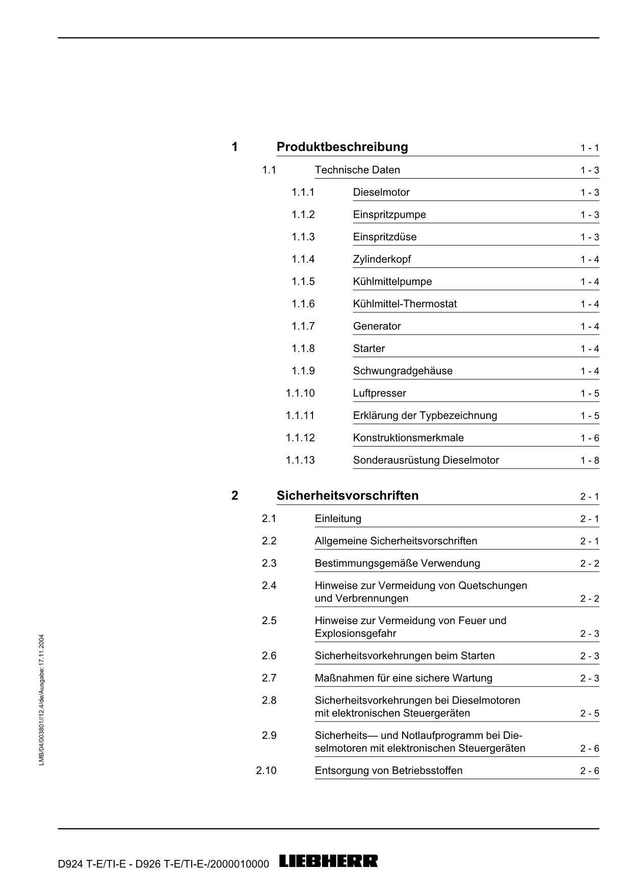 Liebherr D924 TE TI-E D926 TE TI-E Dieselmotor Betriebsanleitung