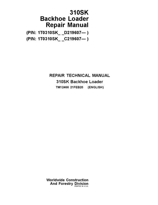 JONH DEERE 310SK BAGGERLADER REPARATUR-SERVICEHANDBUCH Nr. 2