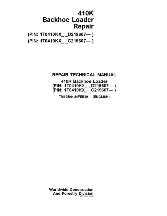 JONH DEERE 410K BACKHOE LOADER REPAIR SERVICE MANUAL #1