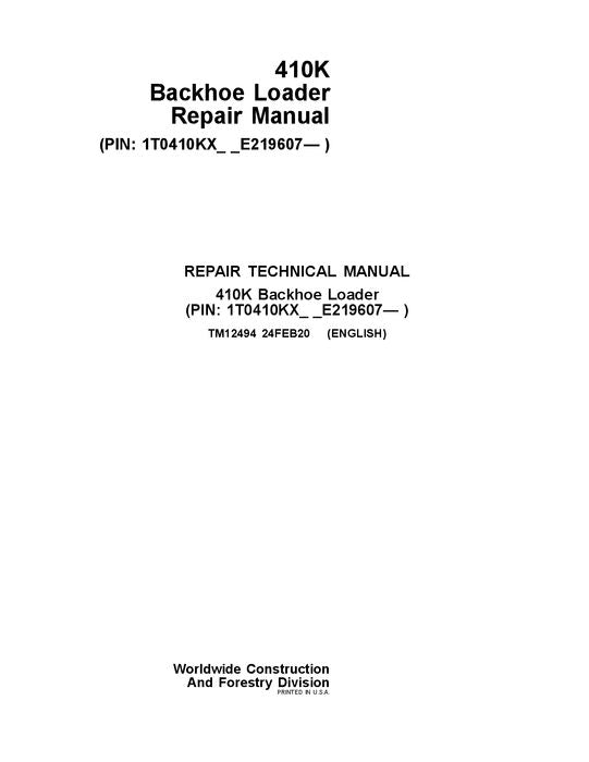 JONH DEERE 410K BACKHOE LOADER REPAIR SERVICE MANUAL #2