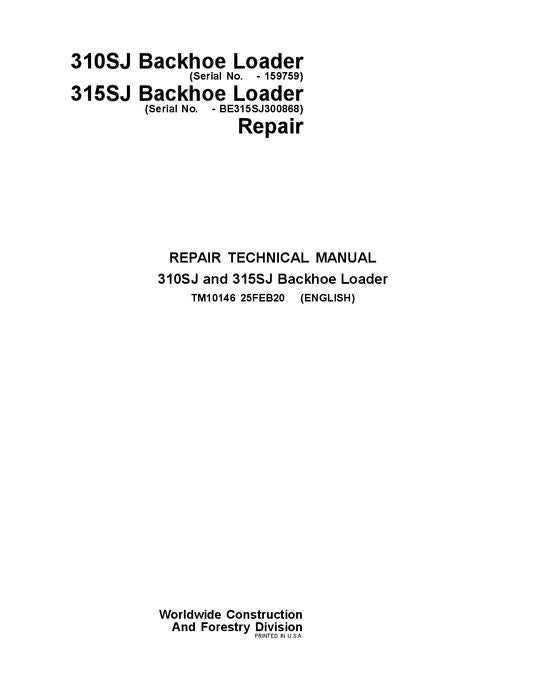 JONH DEERE 310SJ 315SJ BACKHOE LOADER REPAIR SERVICE MANUAL