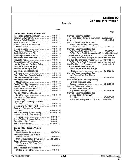 JONH DEERE 325J BACKHOE LOADER REPAIR SERVICE MANUAL