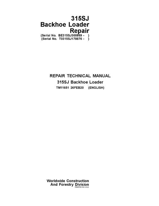 JONH DEERE 315SJ BAGGERLADER REPARATUR-SERVICEHANDBUCH