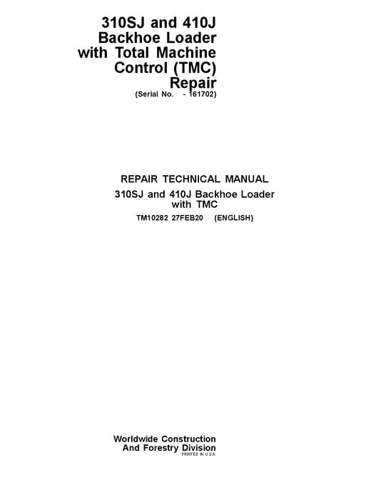 MANUEL D'ENTRETIEN ET DE RÉPARATION DE CHARGEUSE-PELLETEUSE JONH DEERE 310SJ TMC 410J TMC #1