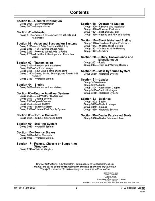 JONH DEERE 710J BAGGERLADER REPARATUR-SERVICEHANDBUCH Nr. 1