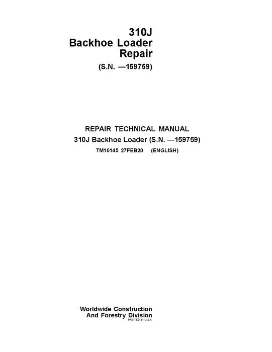 JONH DEERE 310J BACKHOE LOADER REPAIR SERVICE MANUAL #2