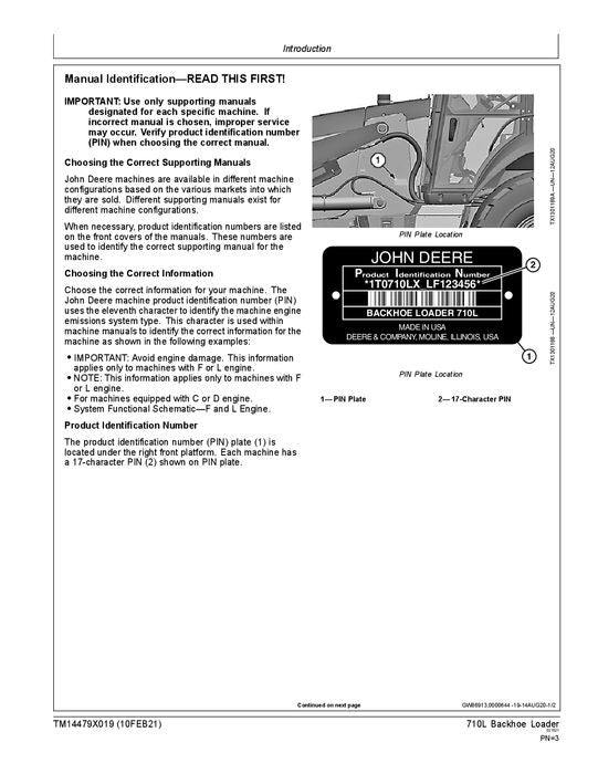 JONH DEERE 710L BAGGERLADER REPARATUR-SERVICEHANDBUCH Nr. 1