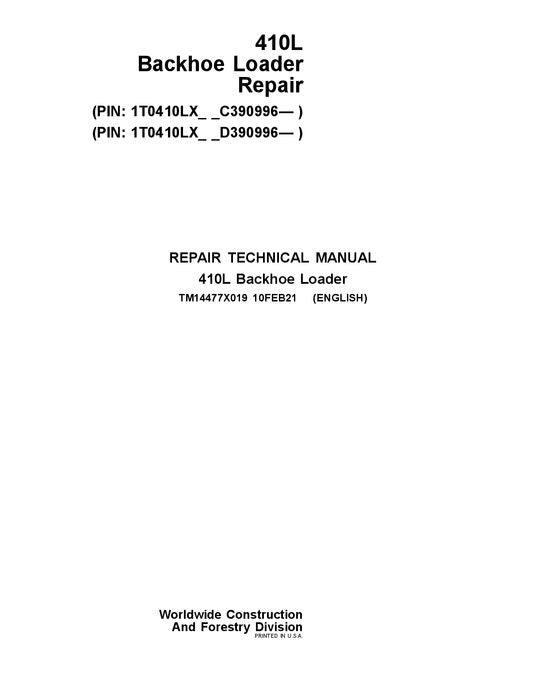 JONH DEERE 410L BACKHOE LOADER REPAIR SERVICE MANUAL #1