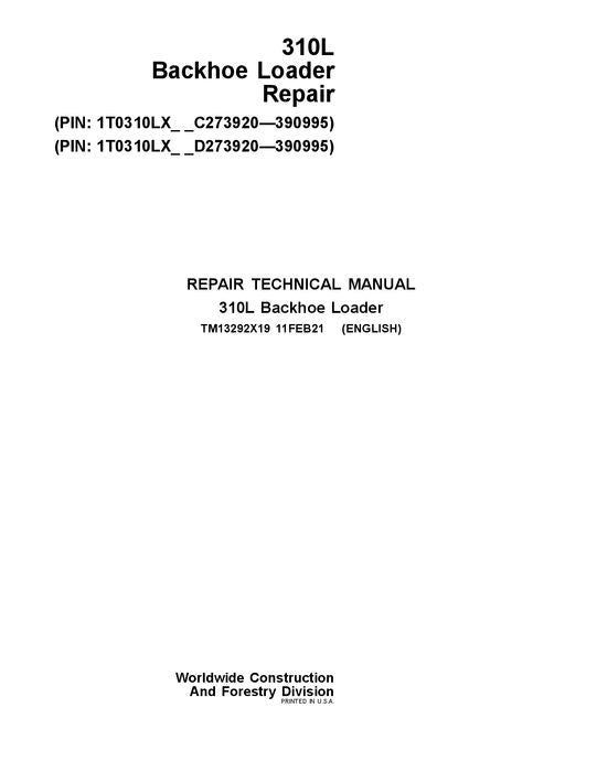 JONH DEERE 310L BAGGERLADER REPARATUR-SERVICEHANDBUCH Nr. 4