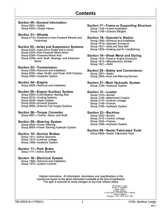 JONH DEERE 315SL BAGGERLADER REPARATUR-SERVICEHANDBUCH Nr. 2