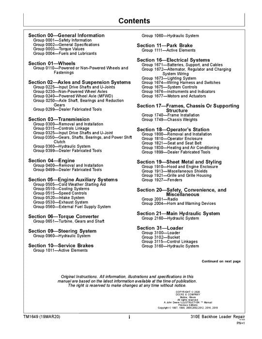 JONH DEERE 310L EP BAGGERLADER REPARATUR-SERVICEHANDBUCH Nr. 2