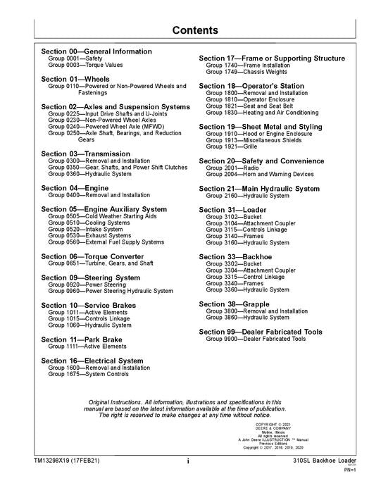 JONH DEERE 310SL BACKHOE LOADER REPAIR SERVICE MANUAL F273920—390995