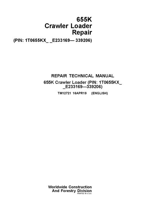 JOHN DEERE 655K CRAWLER LOADER REPAIR SERVICE MANUAL #1