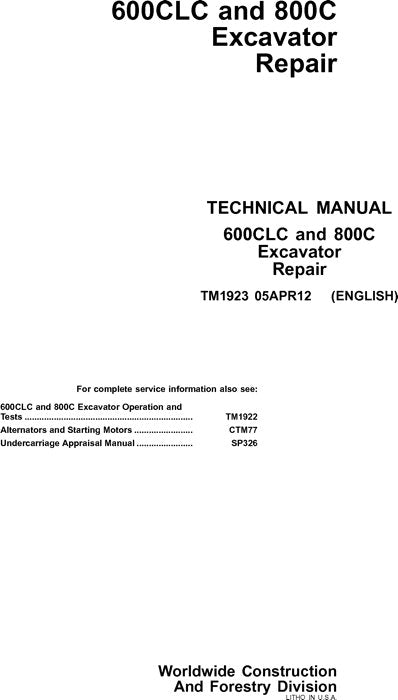 JOHN DEERE 600CLC 800C EXCAVATOR REPAIR SERVICE MANUAL