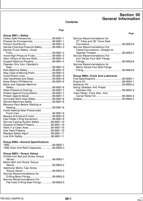 JOHN DEERE 190E EXCAVATOR REPAIR SERVICE MANUAL