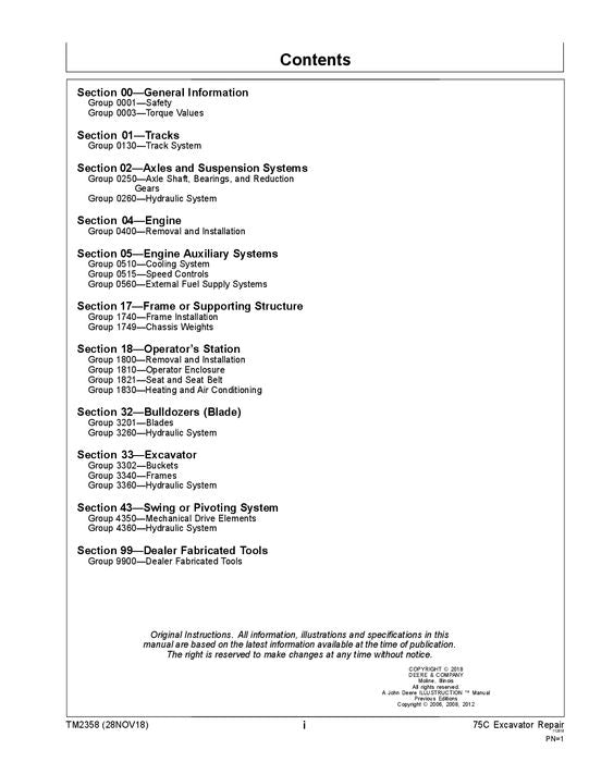 JOHN DEERE 75C EXCAVATOR EXCAVATOR REPAIR SERVICE MANUAL